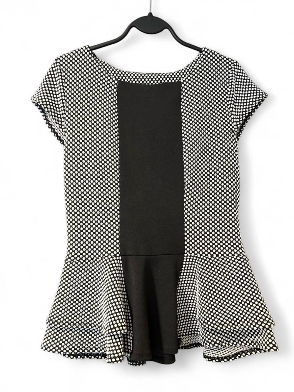 Heartsoul Black & White Polka Dot Peplum Top Juniors Large (Fits Women’s Medium)